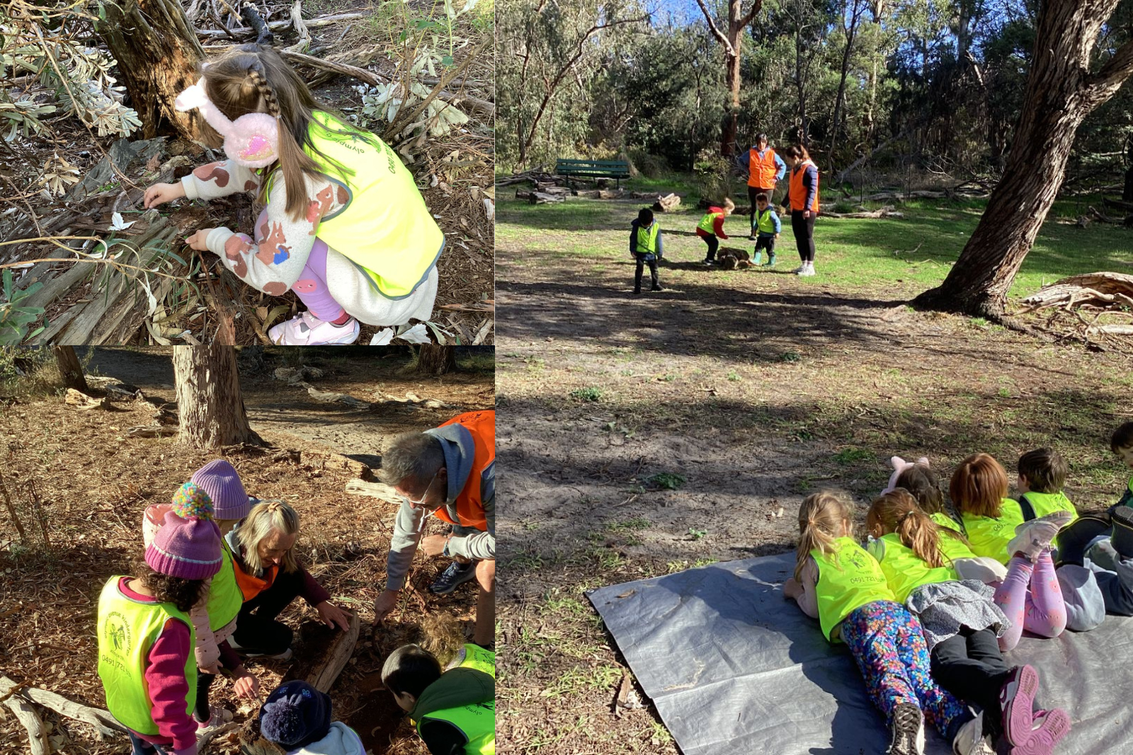 3 children exploring nature at bush kinder